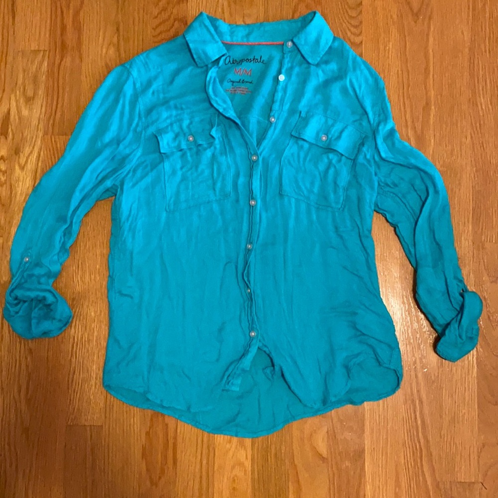 Aeropostale turquoise button down blouse